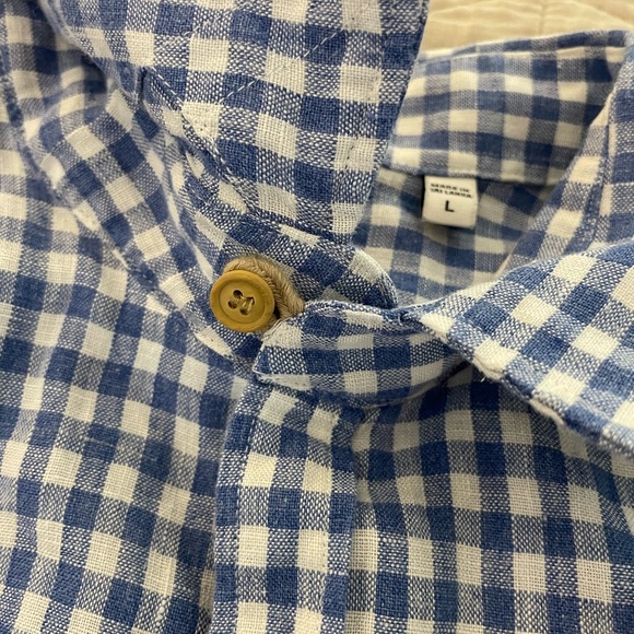 Baird McNutt Linen MURANO Short Sleeve Sport Shirt in Blue Gingham Check Size L - Picture 5 of 6
